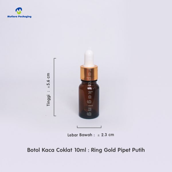 Botol Kaca Coklat 10ml Ring Gold Pipet Putih