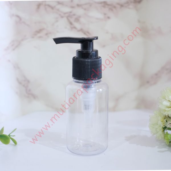 Botol Tubular 60ml Pump Natural tutup Hitam