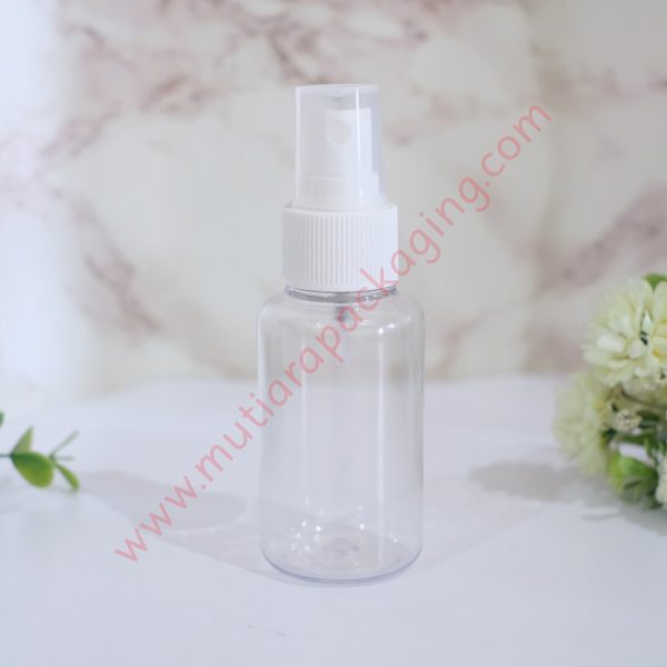 Botol Tubular 60ml Spray Bening tutup Putih