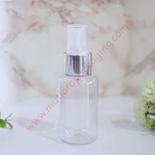 Botol Tubular 60ml Spray Bening tutup Silver Metalic