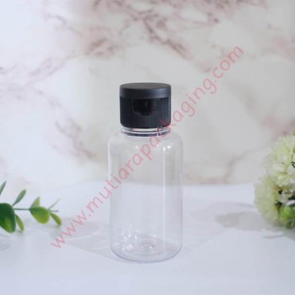 Botol tubular fliptop 60ml Natural tutup Hitam