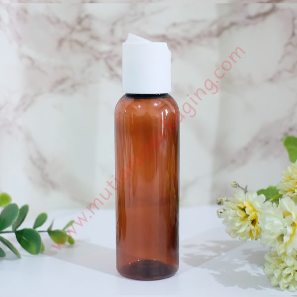 botol disktop 100ml amber tutup putih