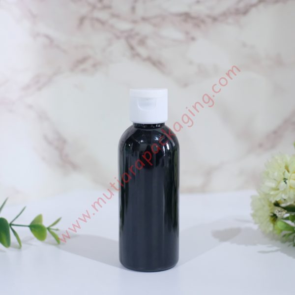 botol fliptop 60ml hitam tutup putih