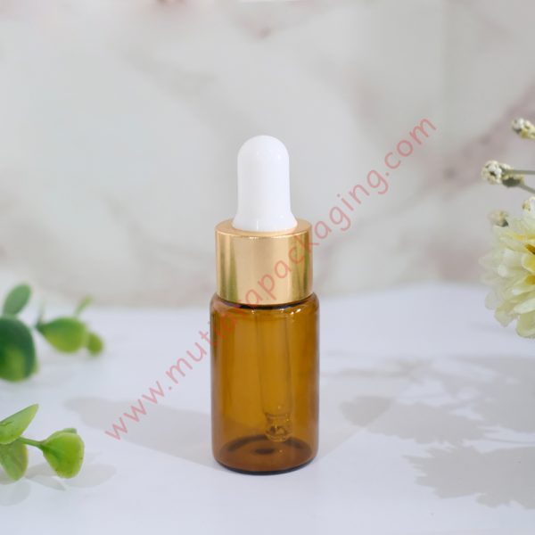 botol pipet kaca coklat 10ml ring gold tutup putih