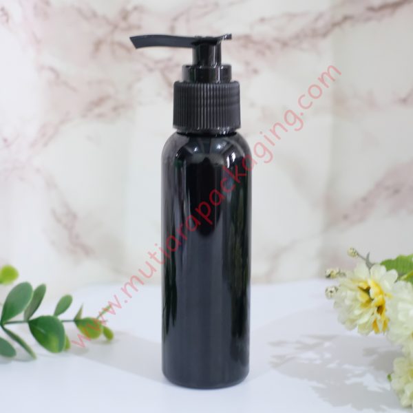 botol pump 100ml hitam tutup hitam