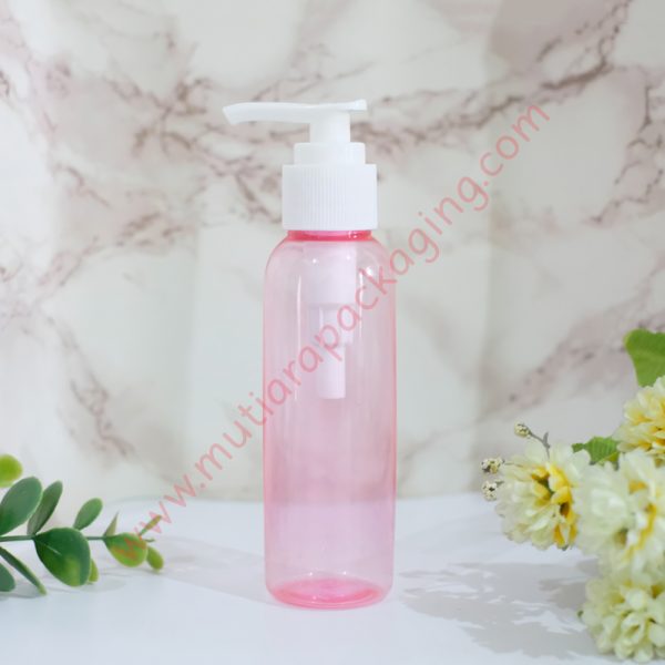 botol pump 100ml pink tutup putih