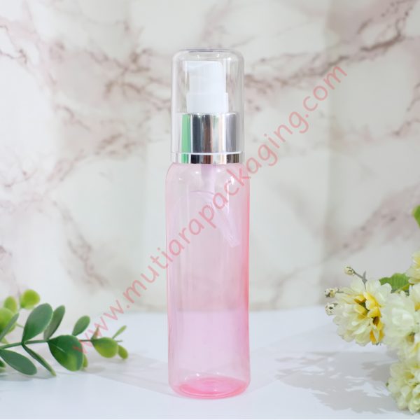 botol pump 100ml pink tutup silver