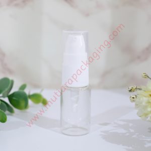 botol pump kaca bening 10ml tutup putih