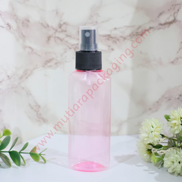 botol spray ovale 100ml pink tutup hitam