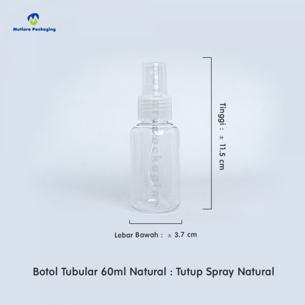 BOTOL TUBULAR 60ML SPRAY BENING TUTUP PUTIH