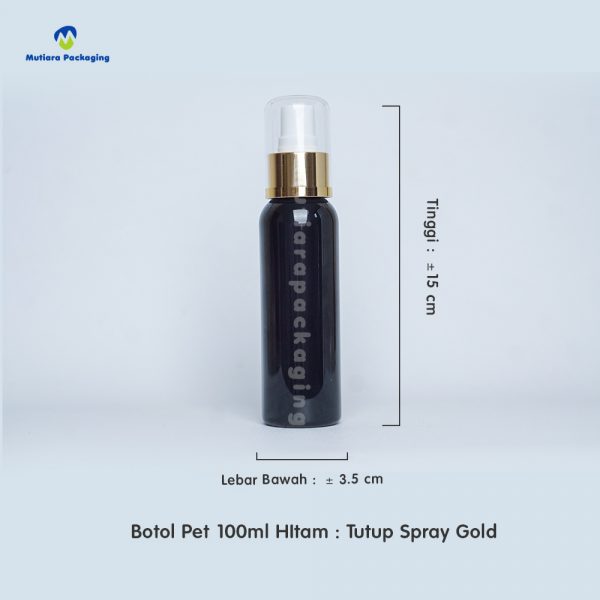 Botol Pet 100ml HItam Tutup Spray Gold