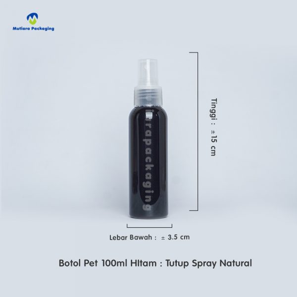 Botol Pet 100ml HItam Tutup Spray Natural