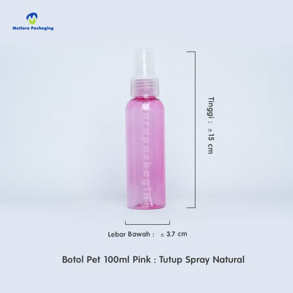 Botol Pet 100ml Pink Tutup Spray Natural