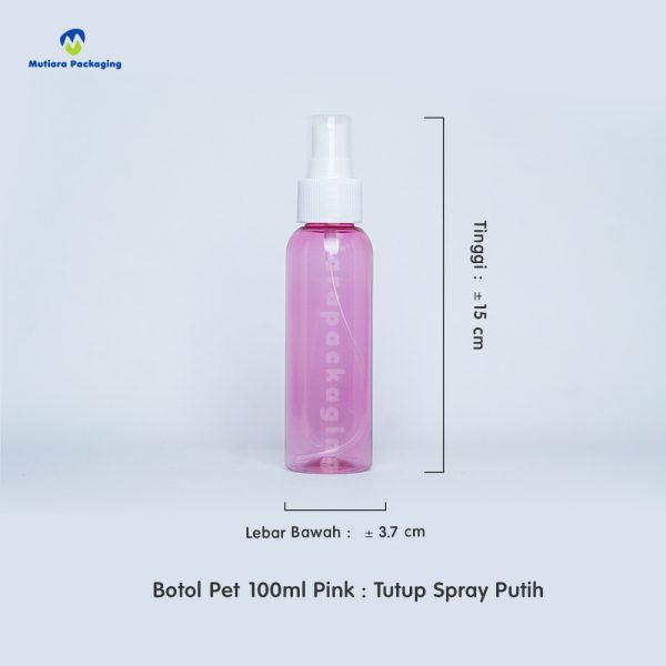 Botol Pet 100ml Pink Tutup Spray Putih