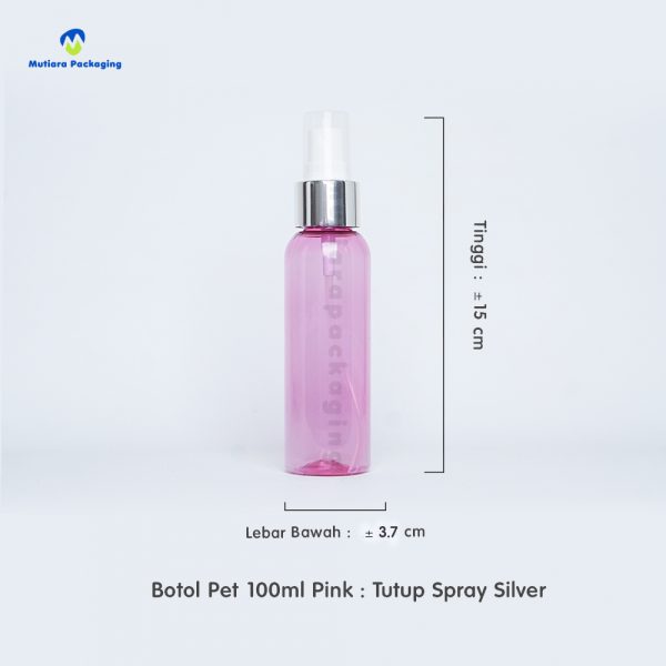 Botol Pet 100ml Pink Tutup Spray Silver