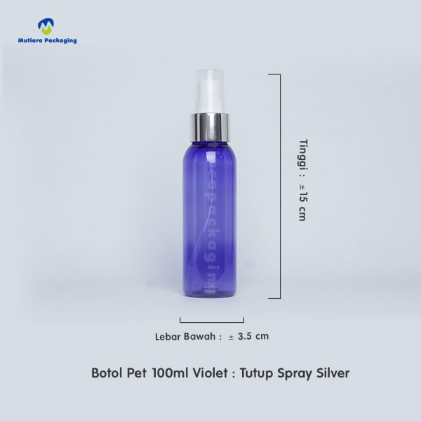 Botol Pet 100ml Violet Tutup Spray Silver