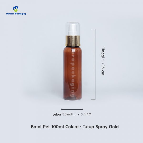 Botol Pet 100ml Coklat Tutup Spray Gold