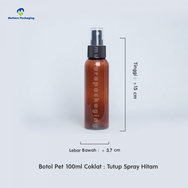 Botol Pet 100ml Coklat Tutup Spray Hitam