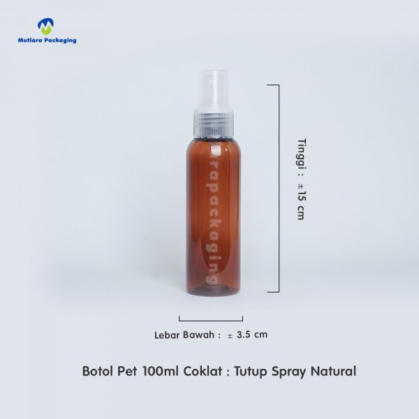 Botol Pet 100ml Coklat Tutup Spray Natural
