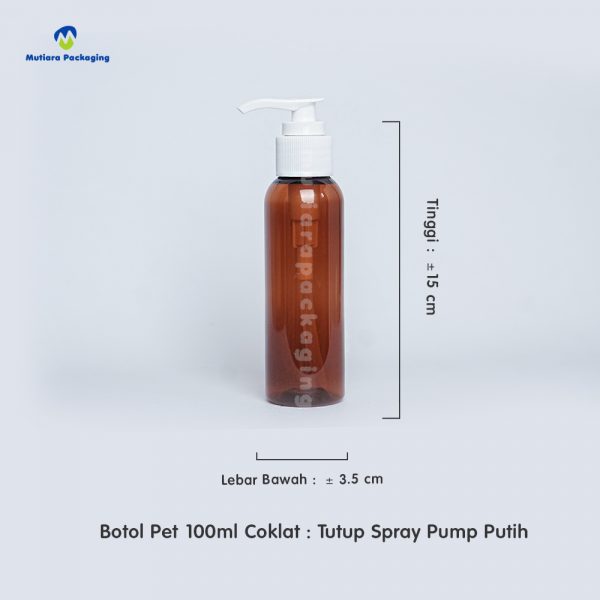 Botol Pet 100ml Coklat Tutup Spray Pump Putih