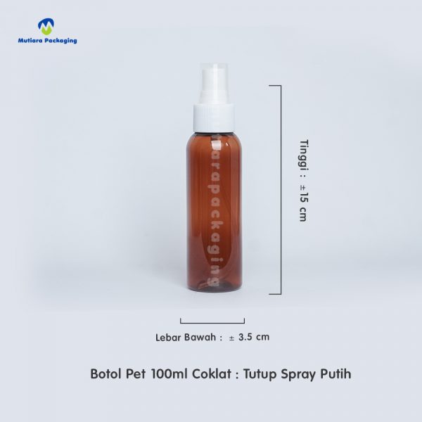 Botol Pet 100ml Coklat Tutup Spray Putih