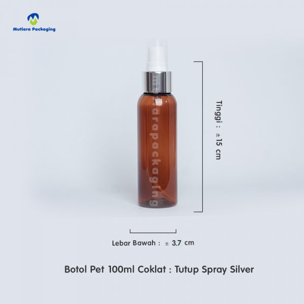 Botol Pet 100ml Coklat Tutup Spray Silver