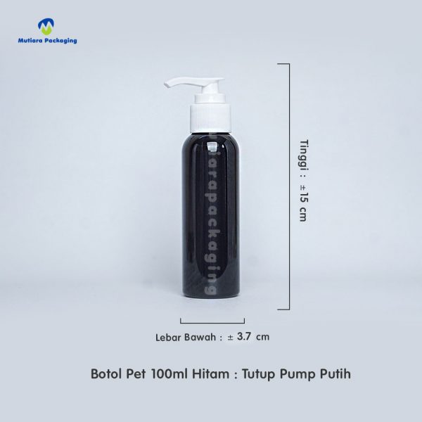 Botol Pet 100ml Hitam Tutup Pump Putih