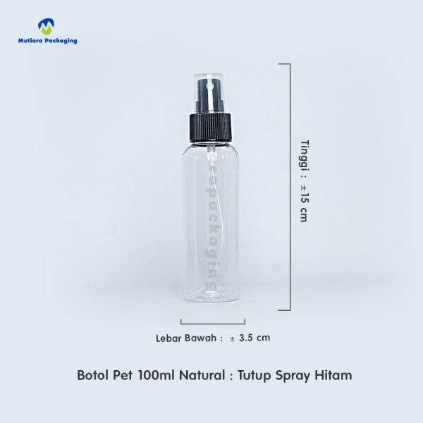 Botol Pet 100ml Natural Tutup Spray Hitam