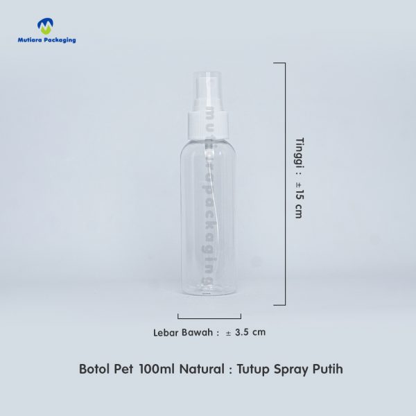 Botol Pet 100ml Natural Tutup Spray Putih