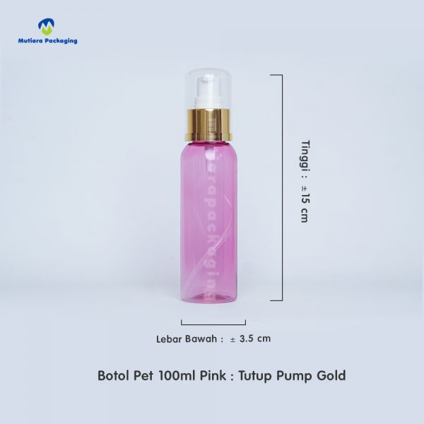Botol Pet 100ml Pink Tutup Pump Gold