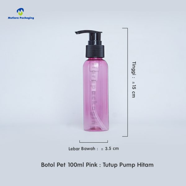 Botol Pet 100ml Pink Tutup Pump Hitam