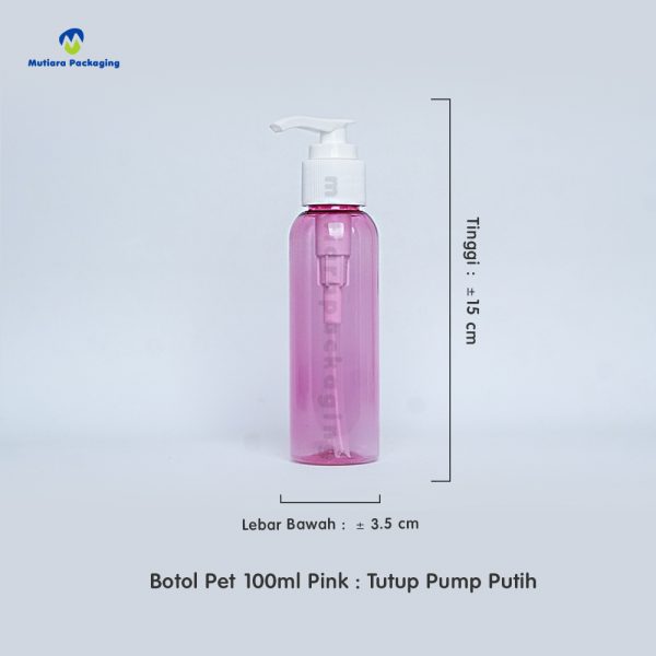 Botol Pet 100ml Pink Tutup Pump Putih