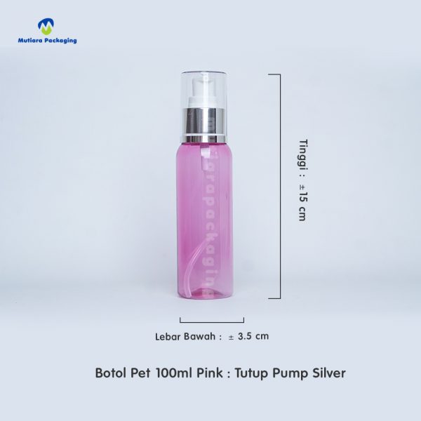 Botol Pet 100ml Pink Tutup Pump Silver
