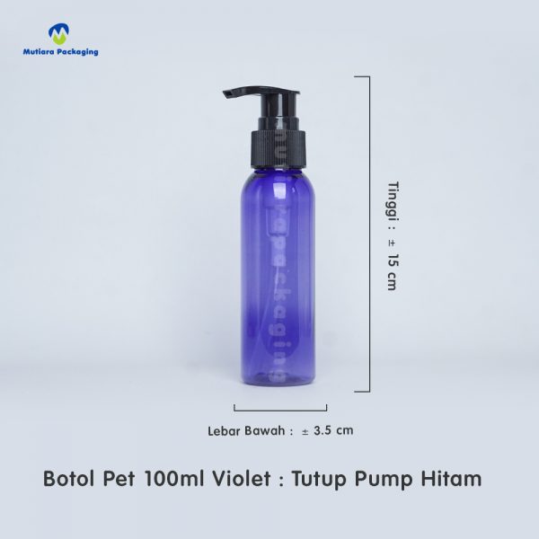 Botol Pet 100ml Violet Tutup Pump Hitam