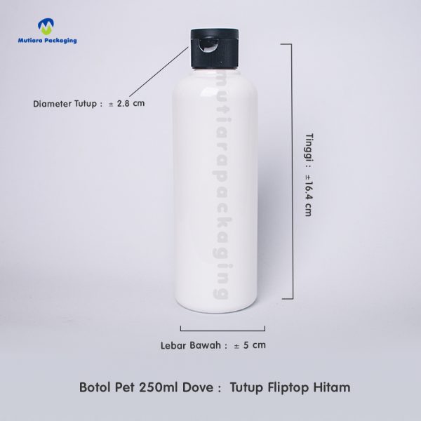 Botol Pet 250ml Dove Tutup Fliptop Hitam