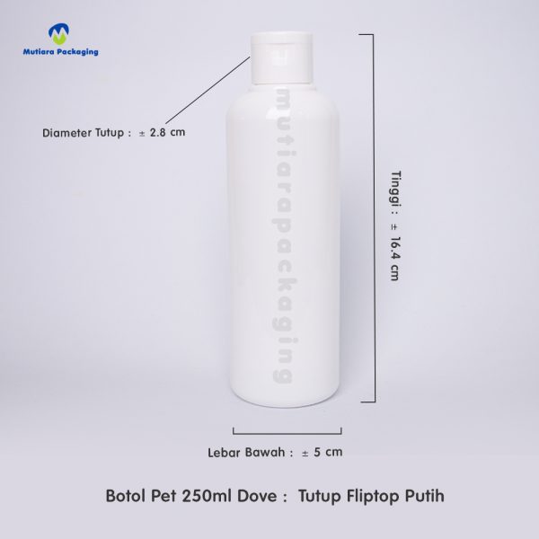 Botol Pet 250ml Dove Tutup Fliptop Putih