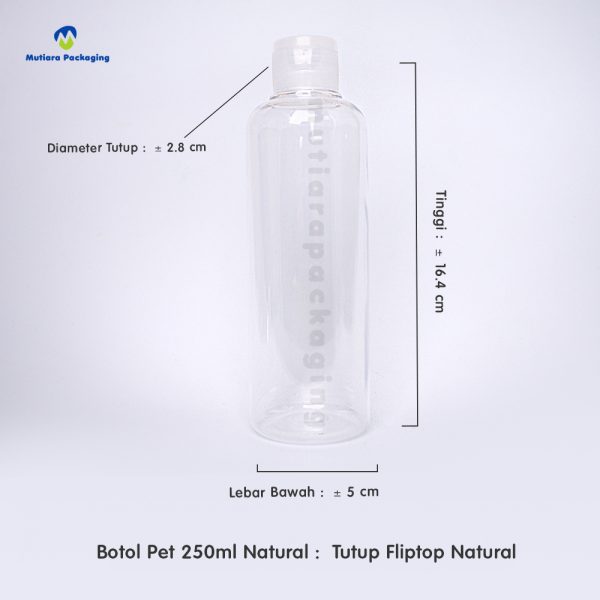 Botol Pet 250ml Natural Tutup Fliptop Natural