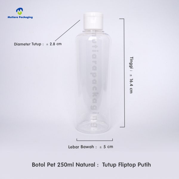 Botol Pet 250ml Natural Tutup Fliptop Putih