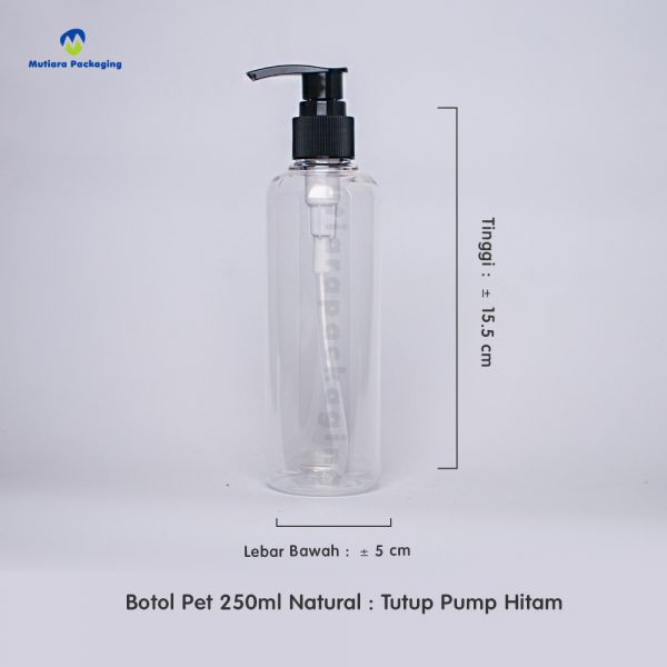 Botol Pet 250ml Natural Tutup Pump Hitam