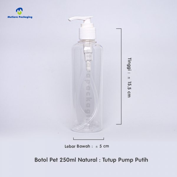 Botol Pet 250ml Natural Tutup Pump Putih